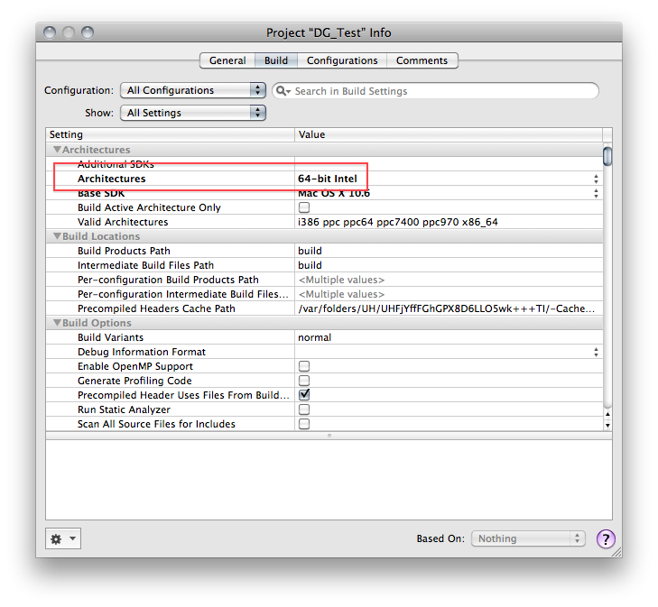 Build settings